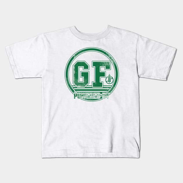 Powered by Gluten Free (green) Kids T-Shirt by dkdesigns27